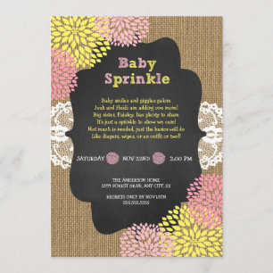 Rustic chic girl baby sprinkle / burlap chalkboard invitation