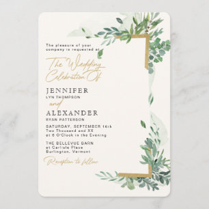Rustic Chic Gold & Greenery Eucalyptus Wedding Invitation