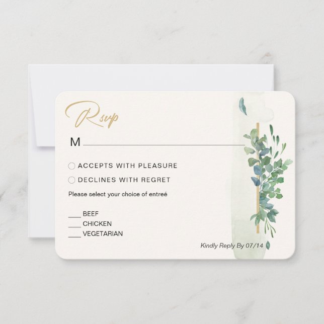 Rustic Chic Gold Greenery Eucalyptus Wedding RSVP (Front)