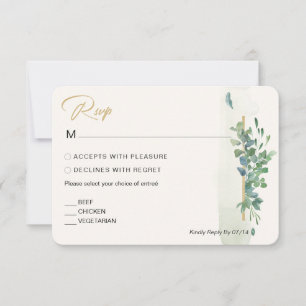 Rustic Chic Gold Greenery Eucalyptus Wedding RSVP Card