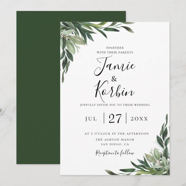 Rustic Chic Greenery Wedding Invitation (Front/Back)