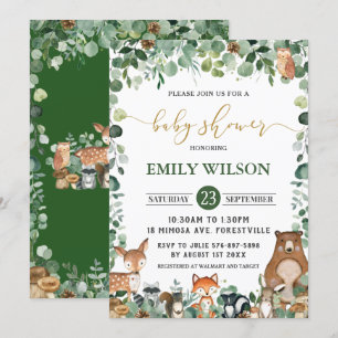 Rustic Chic Greenery Woodland Animals Baby Shower Invitation