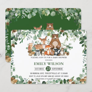 Rustic Chic Greenery Woodland Animals Baby Shower Invitation
