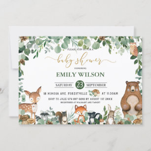 Rustic Chic Greenery Woodland Animals Baby Shower Invitation