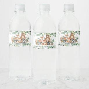 Rustic Chic Greenery Woodland Animals Birthday  Water Bottle Label