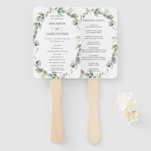 Rustic Chic Greenery Wreath Wedding Program Hand Fan