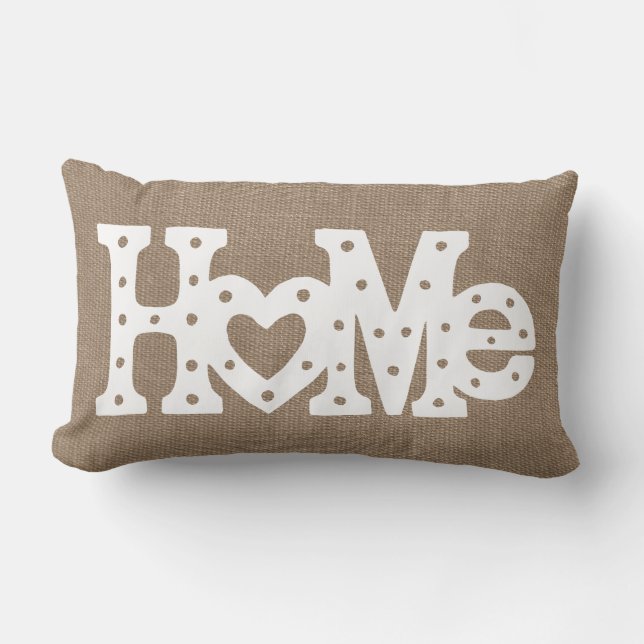 Rustic Chic "Home" Burlap Effect Lumbar Cushion (Front)