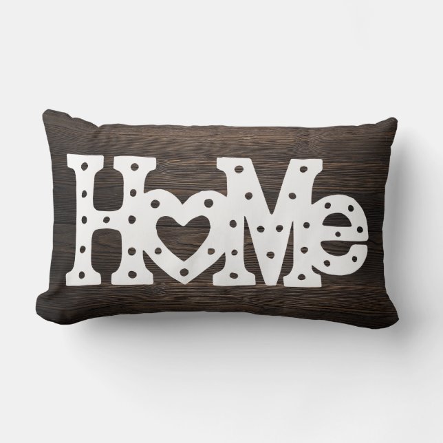 Rustic Chic "Home" Wood Effect Lumbar Cushion (Front)