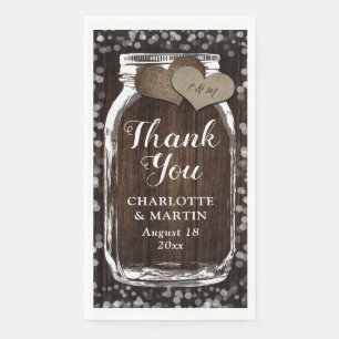 Rustic Chic Mason Jar Barn Wood Wedding Thank You  Napkin