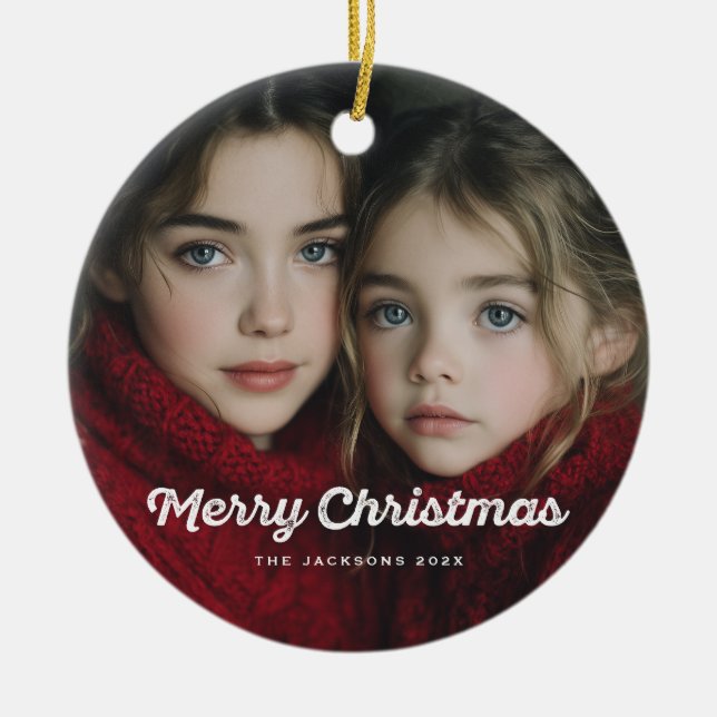 Rustic Chic Merry Christmas Design Ceramic Tree Decoration (Front)