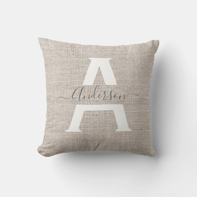 Rustic Chic Modern Family Monogram Trendy Script Cushion (Front)