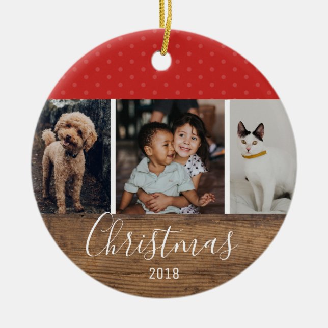 Rustic Chic Modern Multi Photo Ceramic Tree Decoration (Front)