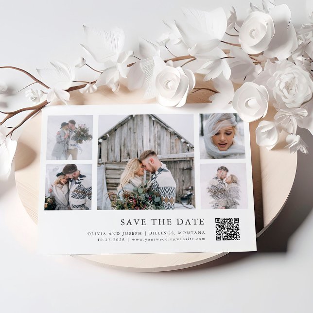 Rustic Chic | Multi Photo Grid QR Code Wedding Save The Date (Creator Uploaded)