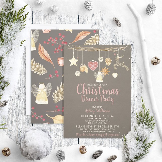 Rustic Chic Natural Christmas Dinner Party Invitation (Creator Uploaded)