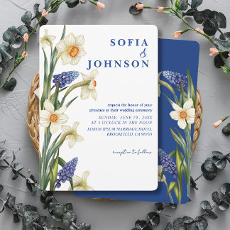 Rustic Chic navy blue and white floral Wedding Invitation