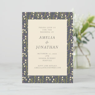 Rustic Chic Navy Garden Floral All-in-One Wedding Invitation