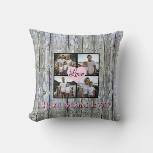 Rustic chic Personalise 4 photo Best Mum ever   Cushion