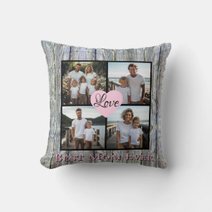 Rustic chic Personalise 4 photo Best Mum ever   Cushion
