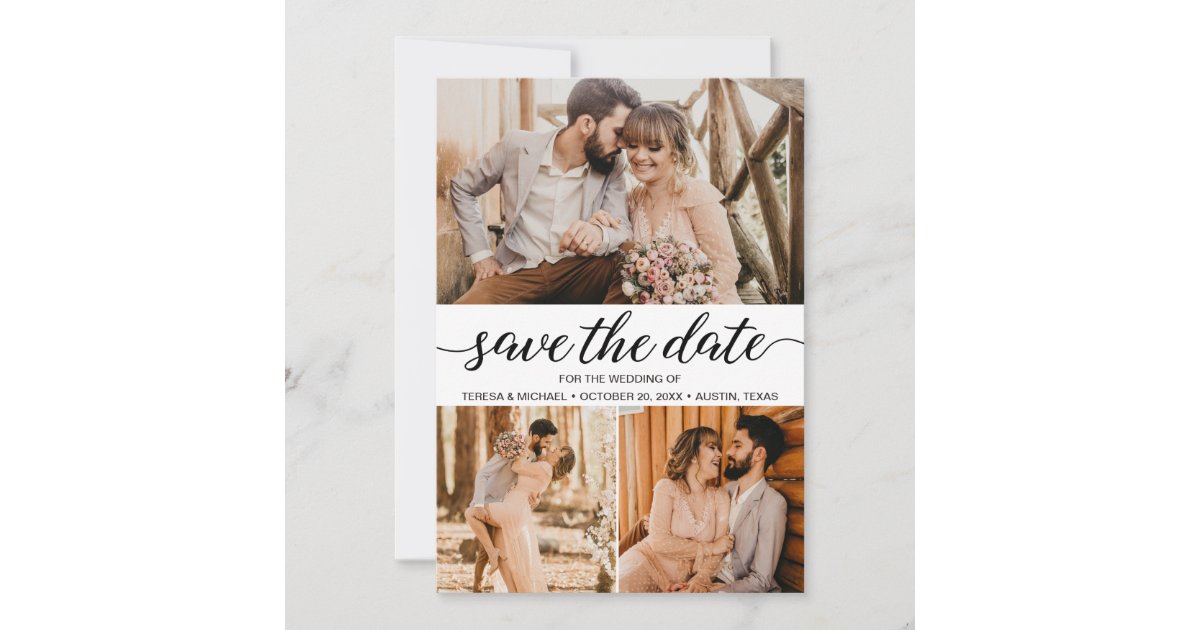 Grid Invitation Rustic Chic Photo Grid Wedding Invitation | Zazzle