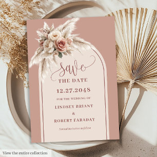 Rustic Chic Pink Pampas Grass Arch Save the Date Invitation