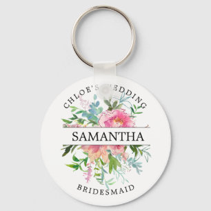 Rustic Chic Pink Peony Floral Personalised Key Ring