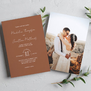 Rustic Chic Plain Terracotta Photo Wedding Invitation