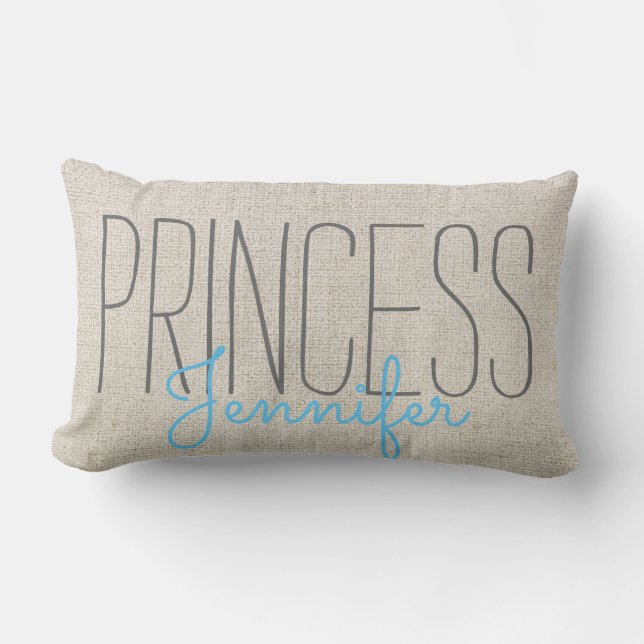 Rustic Chic PRINCESS YOUR NAME IN BEIGE BLUE Lumbar Cushion (Front)