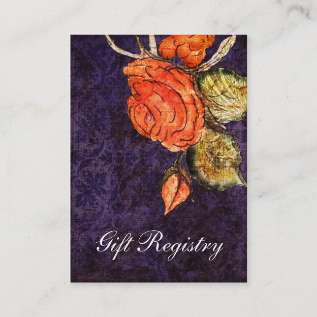 Rustic Chic Purple Vintage Rose Wedding Business Card (Front)