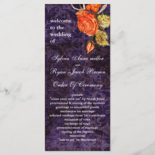 Rustic Chic Purple Vintage Rose Wedding Programme
