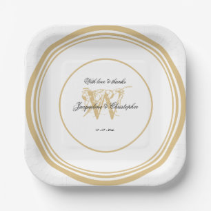 Rustic Chic Romantic White Gold Wedding Monogram Paper Plate