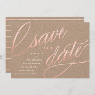 Rustic Chic Rose Gold Save the Dates Rose Gold Invitation