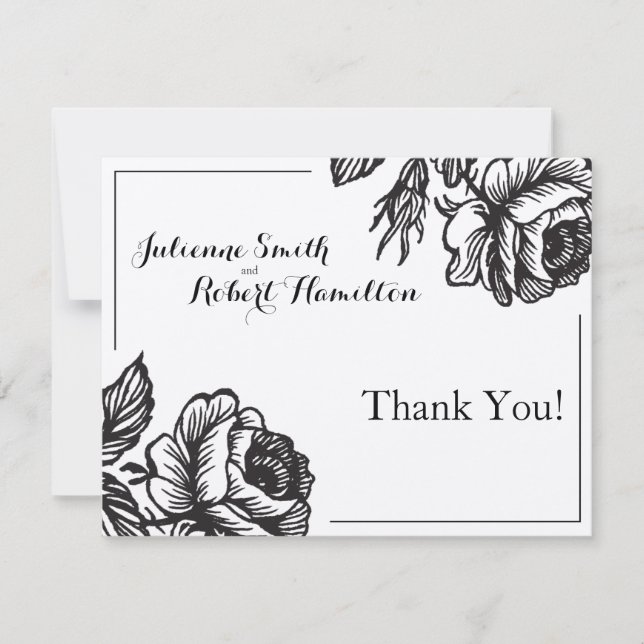 Rustic Chic Roses Floral Wedding Thank You Cards (Front)