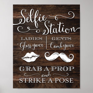 Rustic Chic SELFIE STATION GRAB A PROP Sign Print