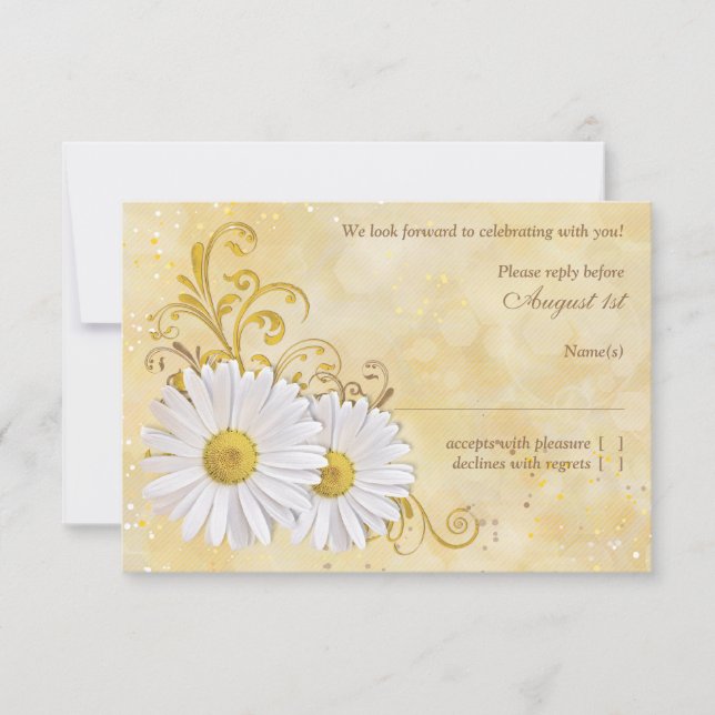 Rustic Chic Shasta Daisy Wedding RSVP Reply (Front)