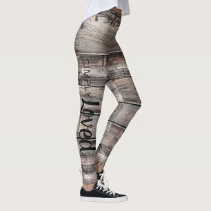 rustic chic SIMPLY LOVED script on barnwood Leggings