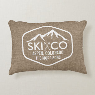 Rustic Chic Ski Mountain Aspen Colorado Burlap Decorative Cushion