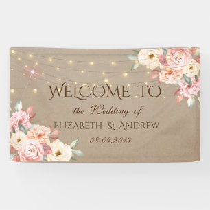 Rustic Chic String Lights Floral Wedding Banner
