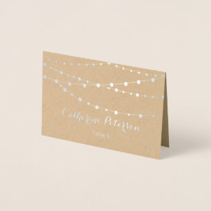 Rustic chic string lights place card   escort card