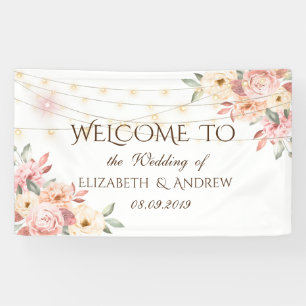 Rustic Chic String Lights Roses Wedding Banner