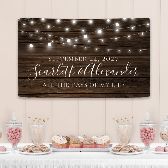 Rustic Chic String Lights Wood Wedding Banner (Creator Uploaded)
