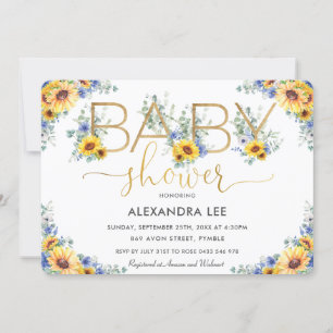 Rustic Chic Sunflower Blue Floral Baby Shower In Invitation