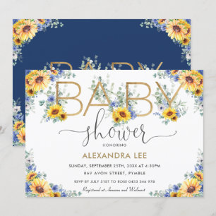 Rustic Chic Sunflower Blue Floral Baby Shower In Invitation