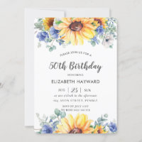 Rustic Chic Sunflower Blue Floral Female Birthday