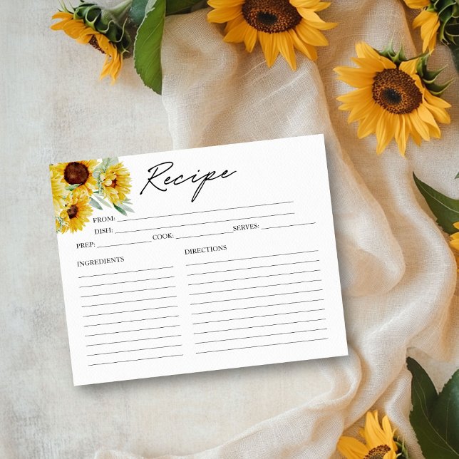 Rustic Chic Sunflower Bridal Shower Recipe Card (Creator Uploaded)