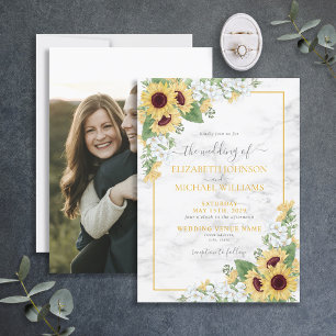 Rustic Chic Sunflower & Grey Floral Photo Wedding Invitation