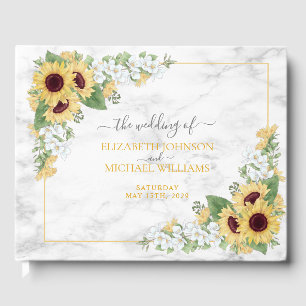 Rustic Chic Sunflower & Grey Floral Wedding Guest Book