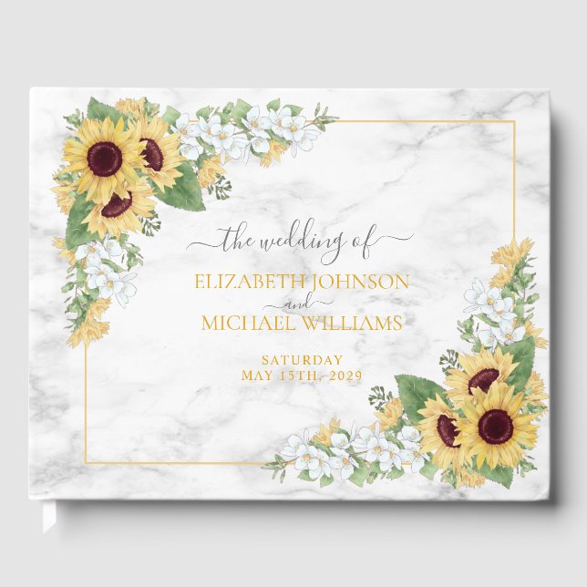 Rustic Chic Sunflower & Grey Floral Wedding Guest Book (Front)