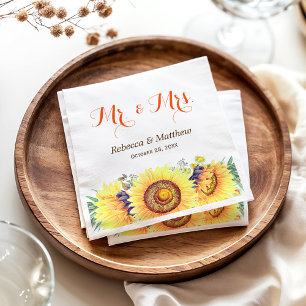 Rustic Chic Sunflowers Mr and Mrs Wedding Napkin