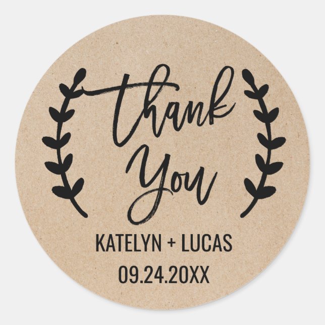 Rustic Chic Thank You Wedding Favour Stickers (Front)