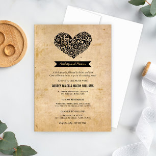 Rustic Chic Vintage Floral Heart Rehearsal Dinner Invitation